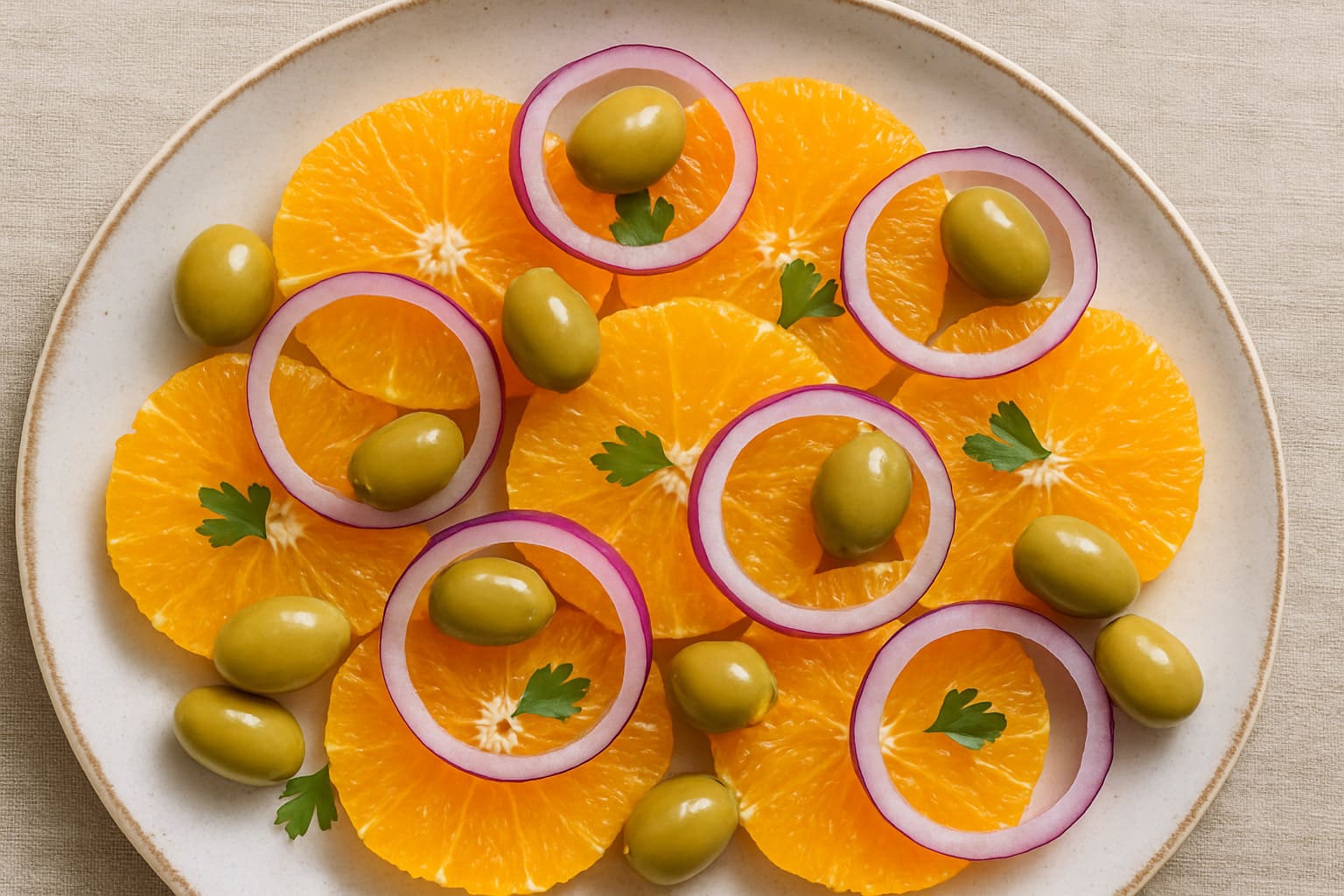 ensalada de naranjas, cebolla y aceitunas